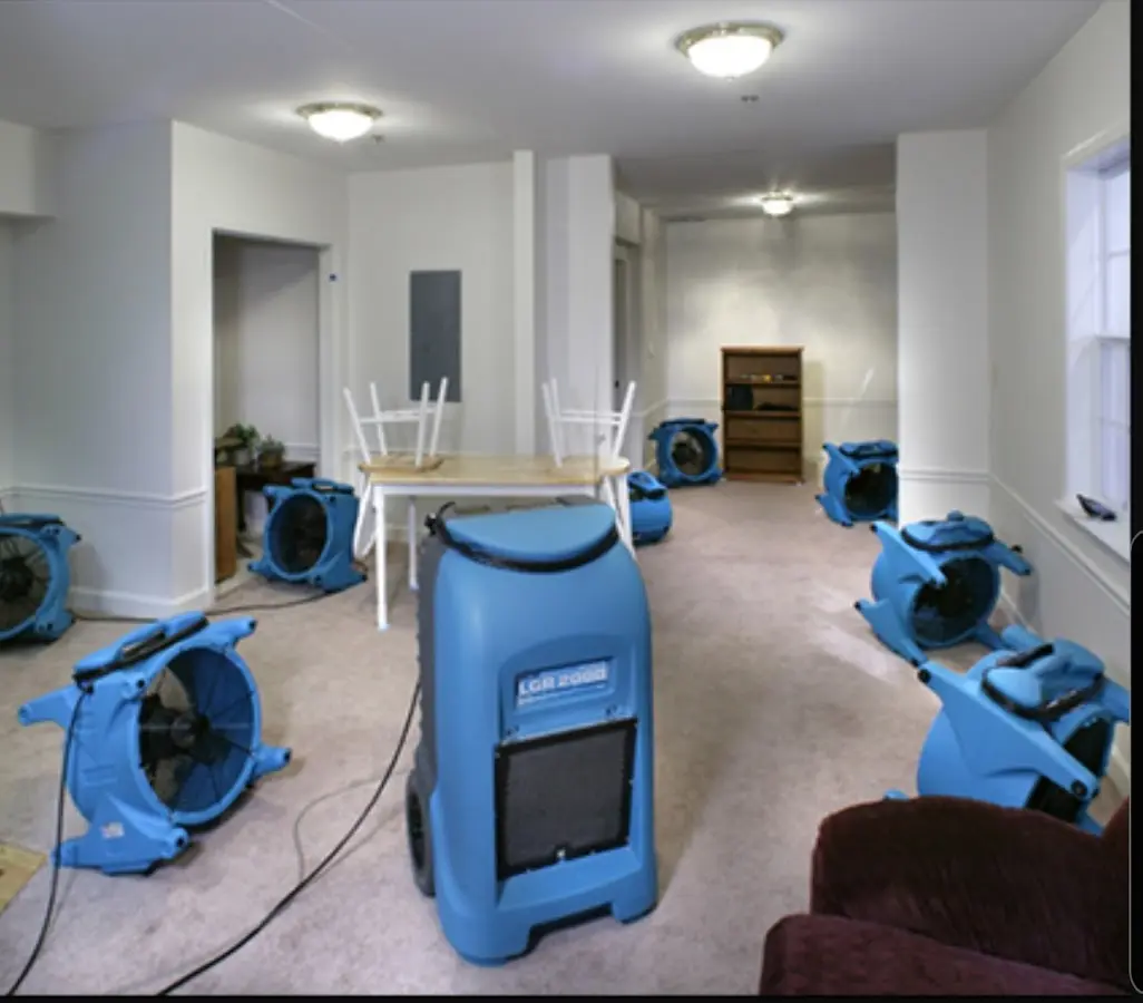 Air movers and dehumidifier setup for Water Extraction & Removal in Wake Forest